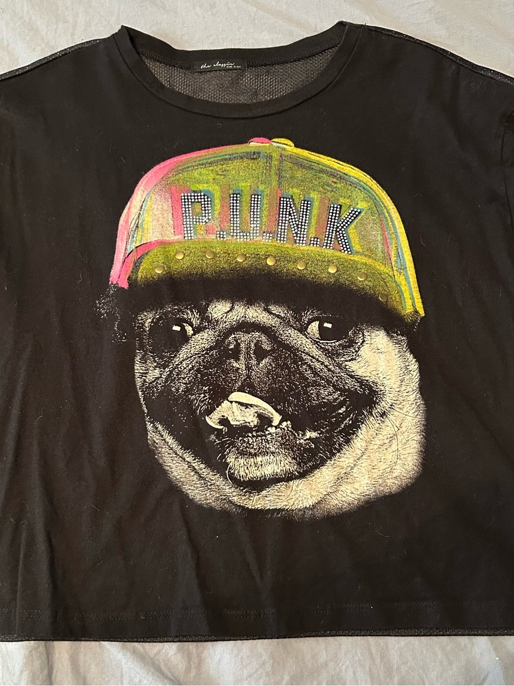Cropped mesh pug shirt